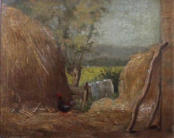 Eduard Houbolt (1885-1954) - Boerenerf, Hooiberg, Kippen