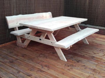 DOUGLAS PICKNICKTAFEL picknickbank met Boomvorm Boomstam, Verzenden, Nieuw, Rechthoekig, Hout