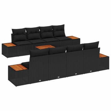 vidaXL Tuinbankenset 9 st Zwart Poly riet, Verzenden, Nieuw, Meer dan 8 zitplaatsen
