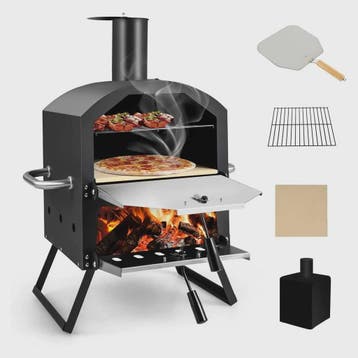 Outdoor Pizzaoven met 2 Lagen, Grillrooster, Pizzasteen & Sc, Tuin en Terras, Verzenden, Nieuw