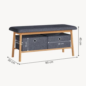 Zitbank Vad met 2 opbergdozen 90x30x45 cm Natuur/Grijs [en.c, Verzenden, Nieuw
