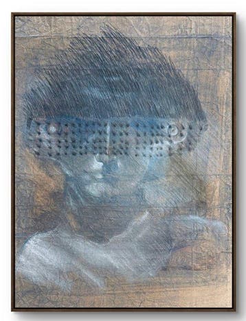 Robert Detheux (1932-2010) - Portrait bleu au voile – vers, Antiek en Kunst