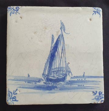 Tegel - 1600-1650 - Delftsblauwe tegels, Antiek en Kunst