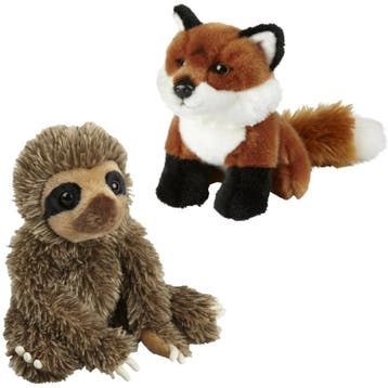 Knuffeldieren set vos en luiaard - pluche - 18 cm, Verzenden, Nieuw