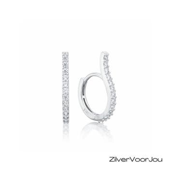 Zilveren wave zirkoon huggie hoops, Verzenden, Nieuw, Zilver
