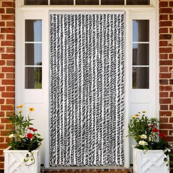 vidaXL Vliegengordijn 90x220 cm chenille grijs en zwart-wit, Verzenden, Nieuw, Grijs