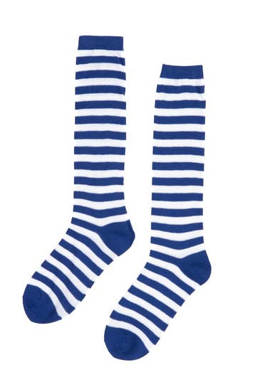 KIMU® Sokken Blauw Wit Lange Gestreepte Kousen 36-41 Carnava, Ophalen of Verzenden, Nieuw, Carnaval