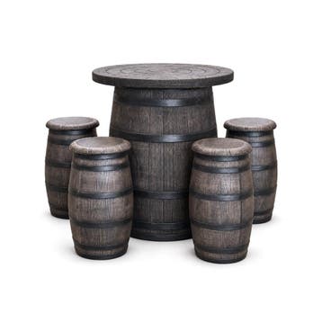 Barrel-set – 1 wijnvat-statafel + 4 barkrukken | Houtlook, Ophalen of Verzenden, Nieuw, Kunststof
