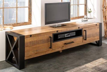 Massief TV-lowboard THOR 200cm gerecycled grenenhout in, Ophalen of Verzenden, Nieuw