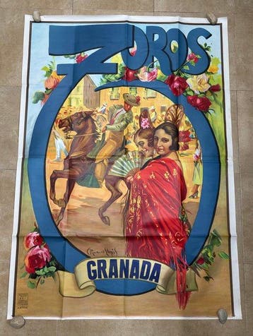 Ruano Llopis - Cartel Grande Toros de Granada - 157x110 cm., Antiek en Kunst
