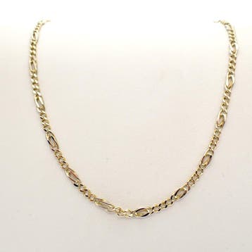 Bicolor gouden Figaro schakelketting., Sieraden, Tassen en Uiterlijk, Kettingen, Ophalen of Verzenden, Gebruikt, Goud, Goud