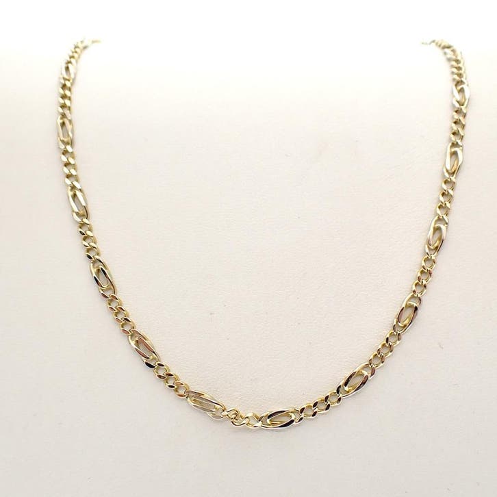 Bicolor gouden Figaro schakelketting., Sieraden, Tassen en Uiterlijk, Kettingen, Goud, Gebruikt, Goud, Ophalen of Verzenden