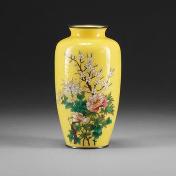 Balustervaas met bloemmotief - cloisonné-email, Emaille,