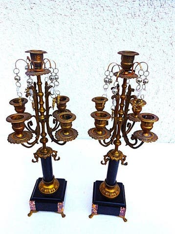 Art Deco - Kaarsenstandaard met oor (2) - Messing, Brons,, Antiek en Kunst