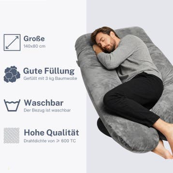 2dekans | Earkings Zijslaperkussen - 140x80cm - Zwart - U, Huis en Inrichting, Slaapkamer | Beddengoed, Ophalen of Verzenden, Zo goed als nieuw