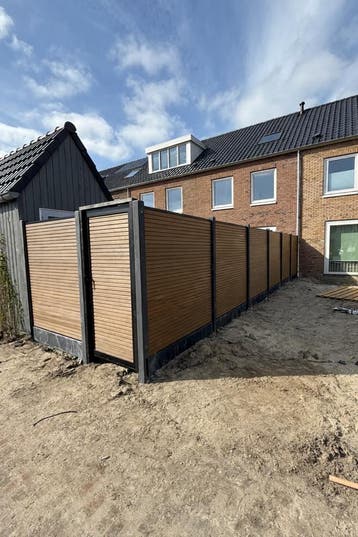 composiet beton-aluminium teak of black rhombus schutting, Nieuw, Kunststof, 6 meter of meer, 1 tot 2 meter