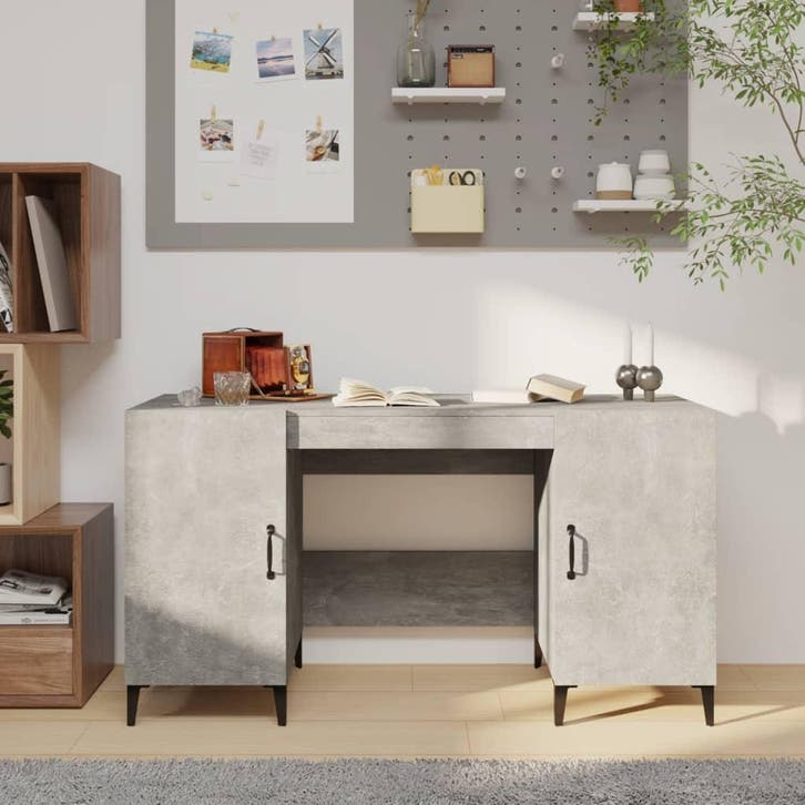 vidaXL Bureau 140x50x75 cm bewerkt hout betongrijs, Huis en Inrichting, Bureaus, Nieuw, Verzenden