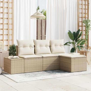 vidaXL Tuin Sofa Set 4 st Beige poly rattan, Verzenden, Nieuw, 4 zitplaatsen