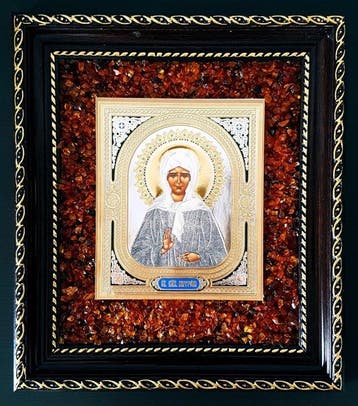 Icoon - Amber, Uniek amberkleurig icoon van Sint-Matrona -
