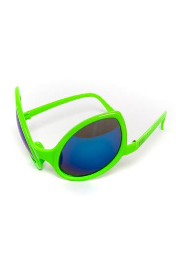 KIMU® Zonnebril Alien Groen Montuur Blauwe Spiegelgazen Bril, Ophalen of Verzenden, Nieuw, Feestartikel, Carnaval