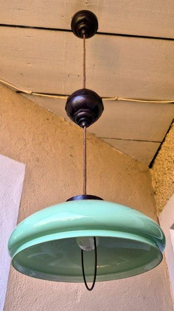 Art Deco Federzug-Hängelampe - Lamp - Glas, Bakeliet