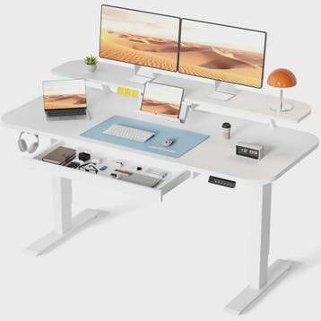 Elektrisch Verstelbaar Bureau met Lade en Monitor/Tablet Sta, Verzenden, Nieuw