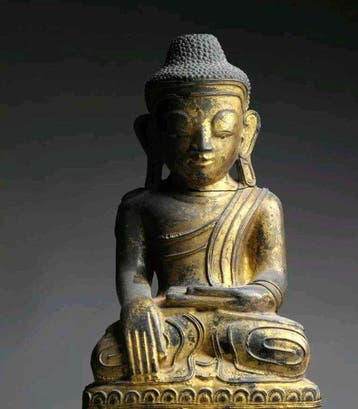 Burmese Buddha 18th lacquered gilt wood - Beeld -