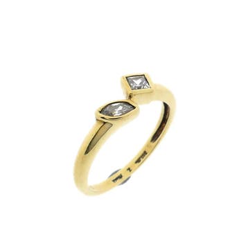 Gouden ring met zirconia, Gebruikt, Ophalen of Verzenden, Kleiner dan 17, Met edelsteen