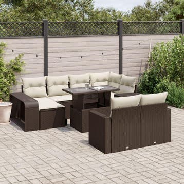 vidaXL 11-delige Loungeset met kussens poly rattan bruin, Verzenden, Nieuw, Loungeset