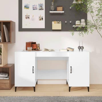 vidaXL Bureau 140x50x75 cm bewerkt hout hoogglans wit, Verzenden, Nieuw
