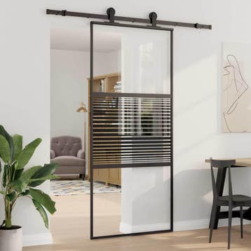 vidaXL Glazen deur 90 x 2 x 205 cm Aluminium Zwart, Doe-het-zelf en Verbouw, Verzenden, Nieuw
