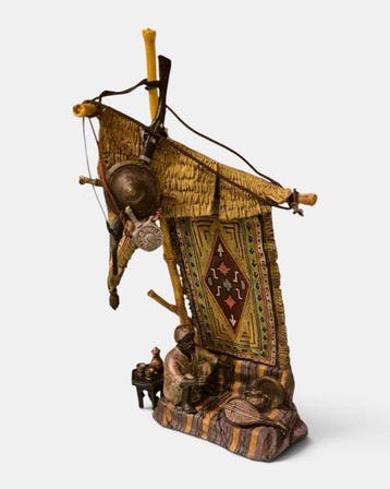 sculptuur, Orientalistischer Musiker unter Zeltdach - 25 cm