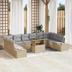 vidaXL Tuin Sofa Set met kussen met opslag 11 pcs beige en, Verzenden, Nieuw, Rotan, Meer dan 8 zitplaatsen