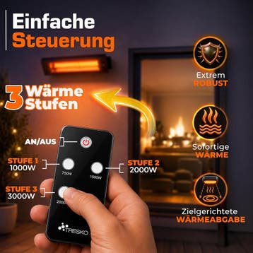 TRESKO® Infrarood warmtestraler 3000 W met afstandsbediening, Doe-het-zelf en Verbouw, Verzenden, Zo goed als nieuw