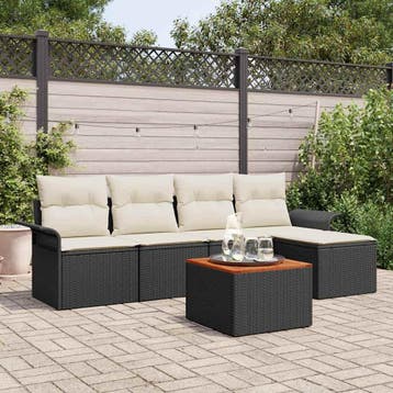 vidaXL Tuinbankenset met kussen 6 pcs Zwart poly rattan, Verzenden, Nieuw, Rotan, 6 zitplaatsen