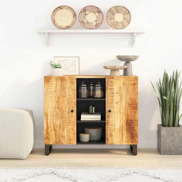 vidaXL Dressoir met 2 deuren 90x33x75 cm massief mangohout, Verzenden, Nieuw, 50 tot 100 cm, 25 tot 50 cm