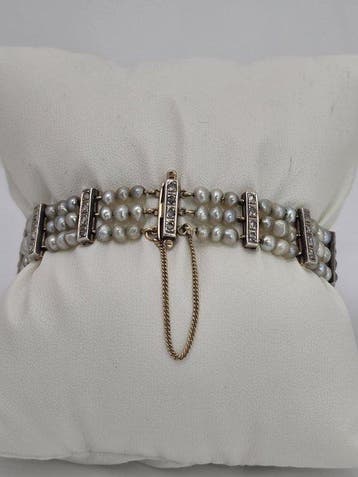 Armband - 14 karaat Geel goud, Platina - 0.80ct. tw. Parel -, Nieuw