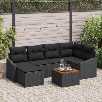 vidaXL Tuinbankenset 7 st Zwart poly rattan, Verzenden, Nieuw, Rotan, 7 zitplaatsen