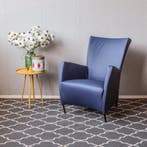 2x Montis Windy Fauteuil Kobaltblauw Leer - Zwart, Ophalen, 75 tot 100 cm, Zo goed als nieuw, Leer