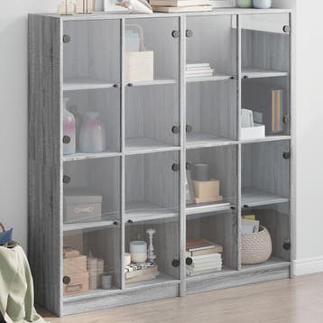 vidaXL Boekenkast met deuren 136x37x142 cm hout grijs sonoma, Minder dan 50 cm, Verzenden, Nieuw, Minder dan 100 cm