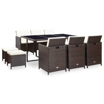 vidaXL 11-delige Tuinset met kussens poly rattan bruin, Verzenden, Nieuw, Rotan, Tuinset