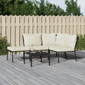 vidaXL 5-delige Loungeset met zandkleurige kussens staal, Verzenden, Nieuw, Rvs, Loungeset