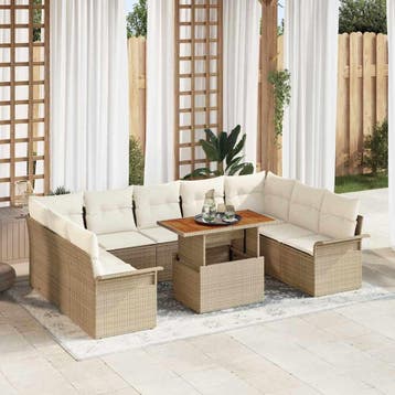 vidaXL Tuin Sofa Set 10 st beige en crèmekleurig, Verzenden, Nieuw, Rotan, Meer dan 8 zitplaatsen