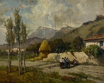 Italiaanse school (XX) - Contadini in un paesaggio collinare
