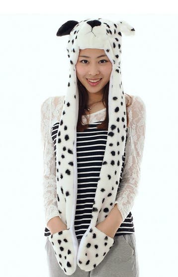 KIMU® Muts Wanten Dalmatier Sjaalmuts met Oortjes Zwart Wit, Ophalen of Verzenden, Nieuw