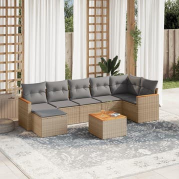 vidaXL 8-delige Loungeset met kussens poly rattan beige, Tuin en Terras, Verzenden, Nieuw, Loungeset