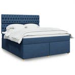 vidaXL Boxspring met matras stof blauw 180x200 cm, Eenpersoons, Nieuw, 80 cm, 200 cm