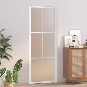 vidaXL Binnendeur 76x201,5 cm matglas en aluminium wit, Verzenden, Nieuw