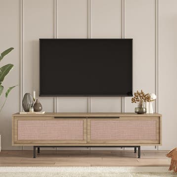 TV meubel Kvænangen 160x35,5x45 cm eikenkleurig zwart en rot, Verzenden, Nieuw