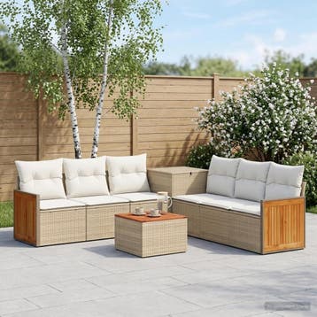 vidaXL Bankstel 8 st Beige en Crème Wit Poly Rattan en Staal, Verzenden, Nieuw